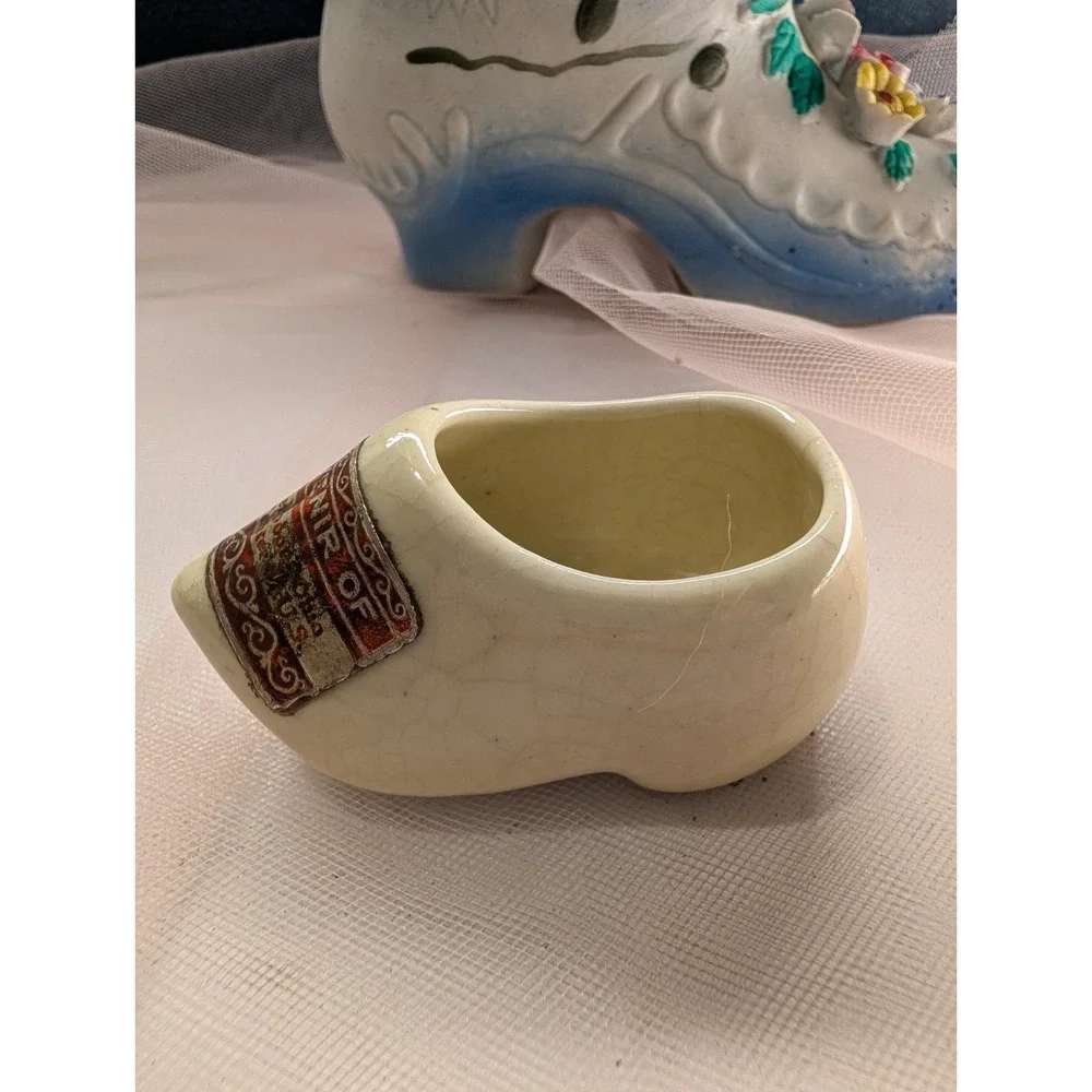 Shoe Figurine & Planter Set East Liverpool Ohio Souvenir Clog Kass USA Floral